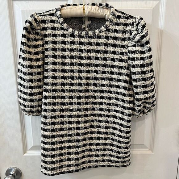 The Loft Houndstooth Boucle short sleeve popover top w keyhole closure sz small - Picture 6 of 8